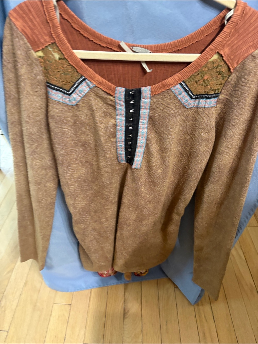 gimmicks by BKE Rust Brown Scoop Neck Sweater with Embellished Trim